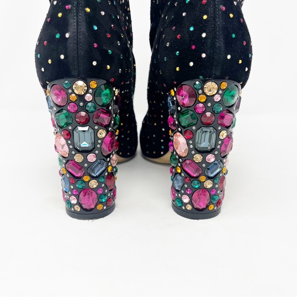 Jimmy Choo Boots Black Suede Bejeweled Sock Boot - Picture 5 of 9